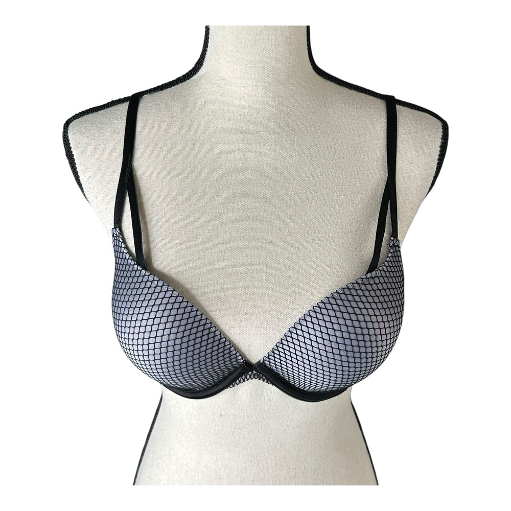 Fredericks‎ Heartthrob Fishnet Superboost Push Up Gray Bra 32D NWT